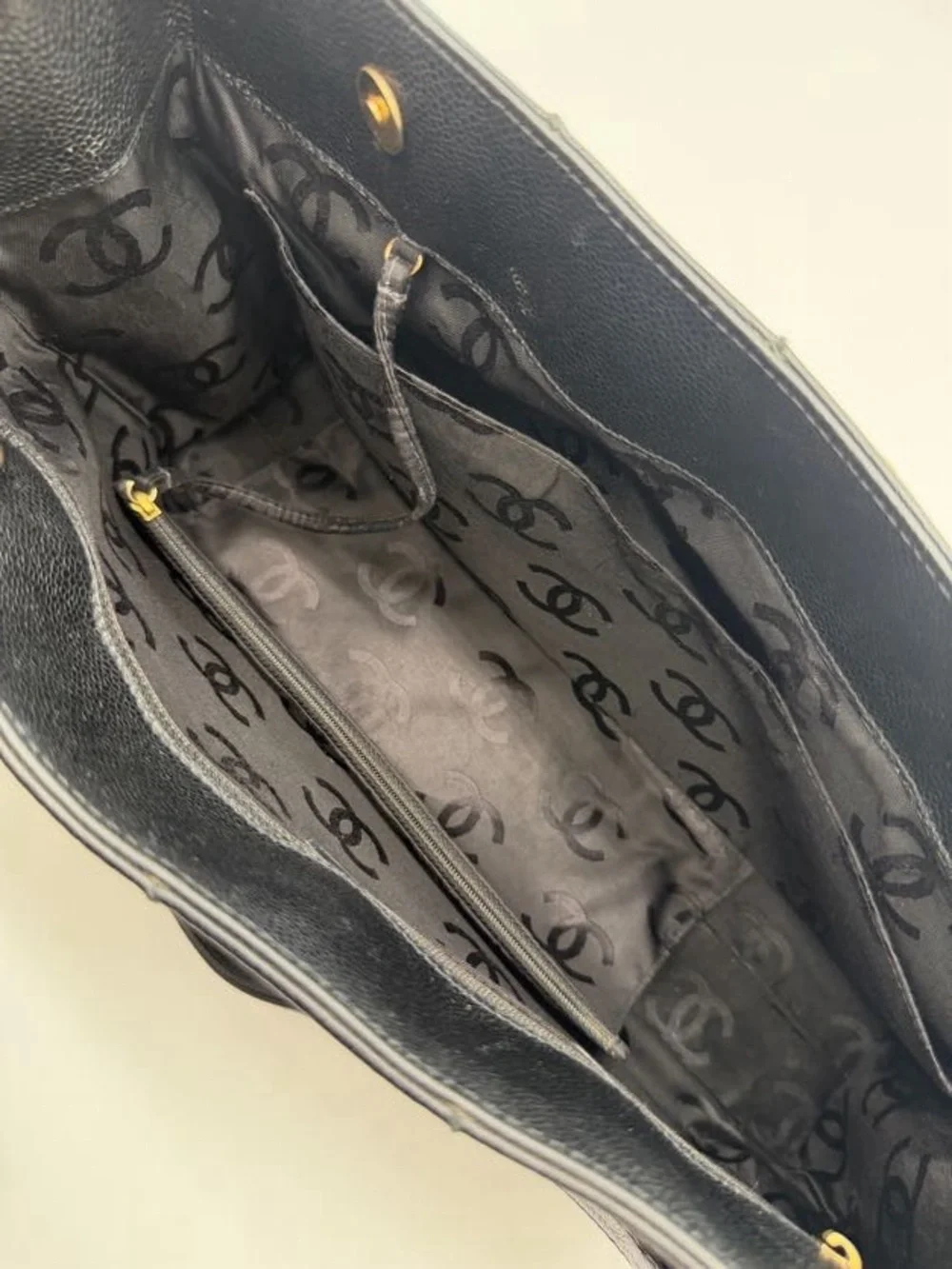 Vintage Chanel Caviar Tote Chocolate Bar Leather Tote with Gold Hardware
